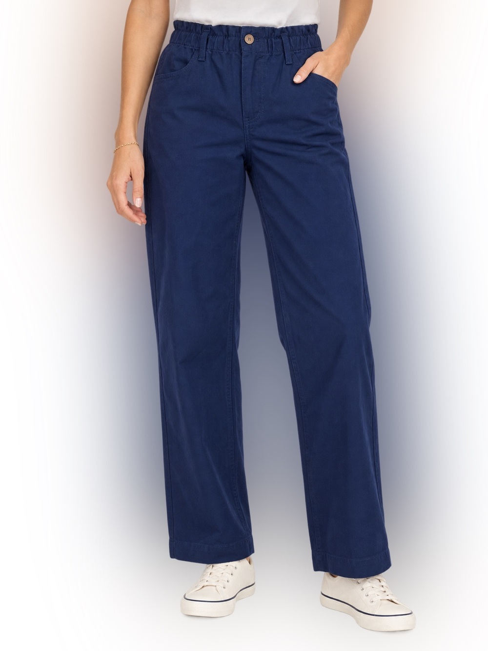 J.Crew Women’s Size 4 Navy Blue 100% Cotton Paperbag Waist Pants Wide Leg